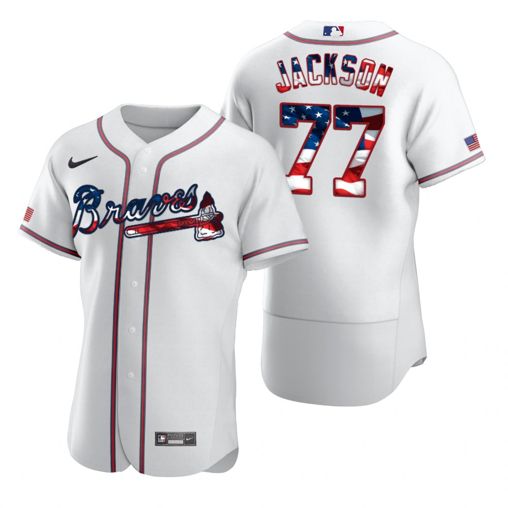 Atlanta Braves #77 Luke Jackson Men Nike White Fluttering USA Flag Limited Edition Authentic MLB Jersey->atlanta braves->MLB Jersey